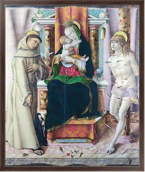Постер Дева Мария и младенец со святыми Франсисом и Себастьяном с типом исполнения На холсте в раме в багетной раме 221-02