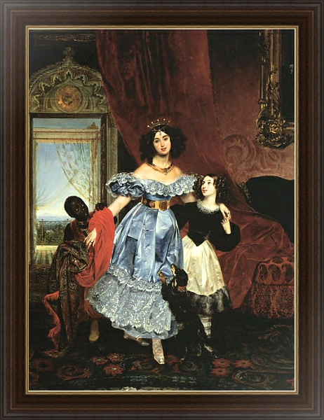 Постер Портрет Самойловой с воспитанницей Джованиной Пачини и арапчонком с типом исполнения На холсте в раме в багетной раме 1.023.151