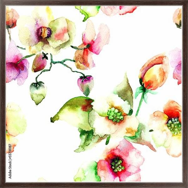 Постер Акварель. Орхидеи с типом исполнения На холсте в раме в багетной раме 221-02