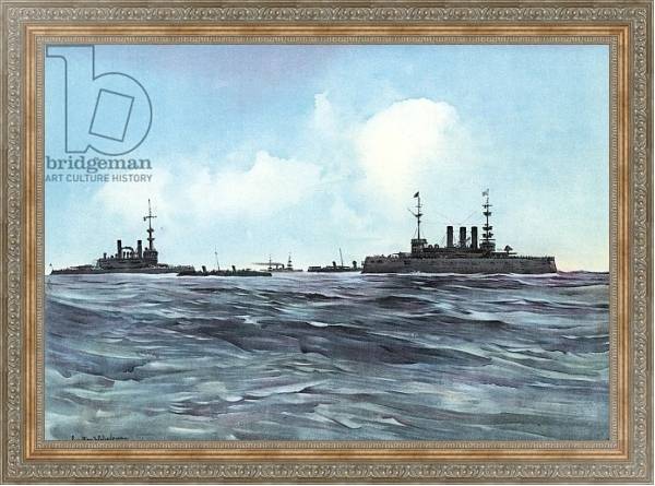 Постер The Indiana and New York Flanked and Guarded by Torpedo-Boats and Cruisers с типом исполнения На холсте в раме в багетной раме 484.M48.310