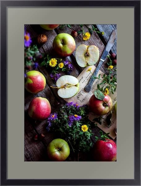 Постер Садовые яблоки, цветы и ноты с типом исполнения Под стеклом в багетной раме 221-01