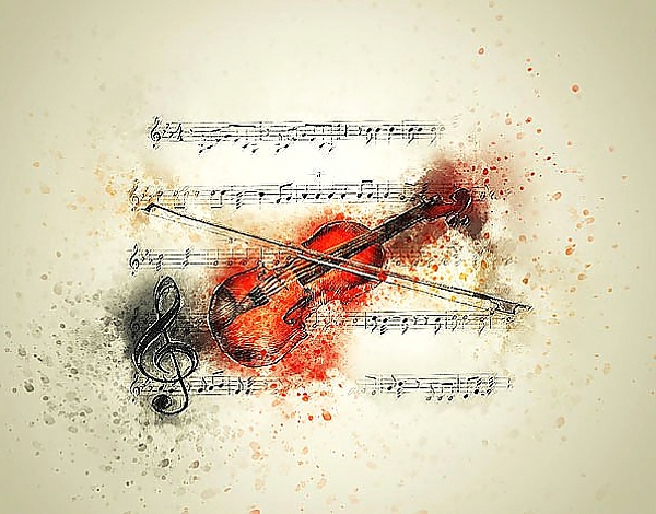 Постер Скрипка и ноты с типом исполнения На холсте без рамы