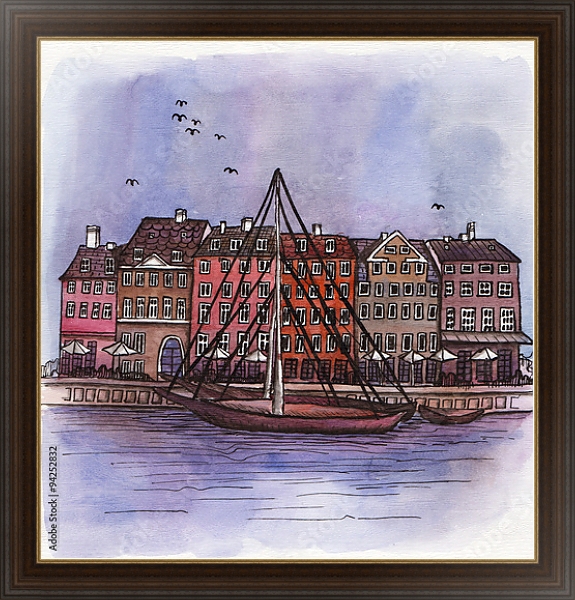 Постер Лодка на канале Амстердама с типом исполнения На холсте в раме в багетной раме 1.023.151