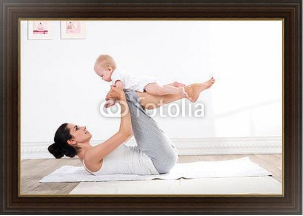 Постер Гимнастика для мамы и малыша с типом исполнения На холсте в раме в багетной раме 1.023.151