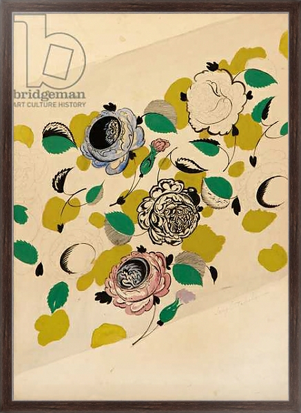 Постер Textile design with roses, с типом исполнения На холсте в раме в багетной раме 221-02