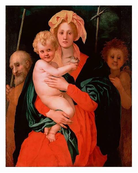 Постер Мадонна с Младенцем, св. Иосифом и Иоанном Крестителем с типом исполнения На холсте в раме в багетной раме 221-03
