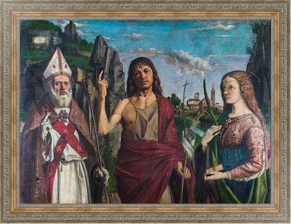 Постер Святой Зено, Иоанн Креститель и женщина-мученик с типом исполнения На холсте в раме в багетной раме 484.M48.310