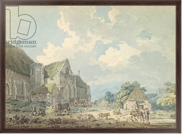 Постер The Tithe Barn at Abbotsbury with the Abbey on the hill..., c.1795 с типом исполнения На холсте в раме в багетной раме 221-02