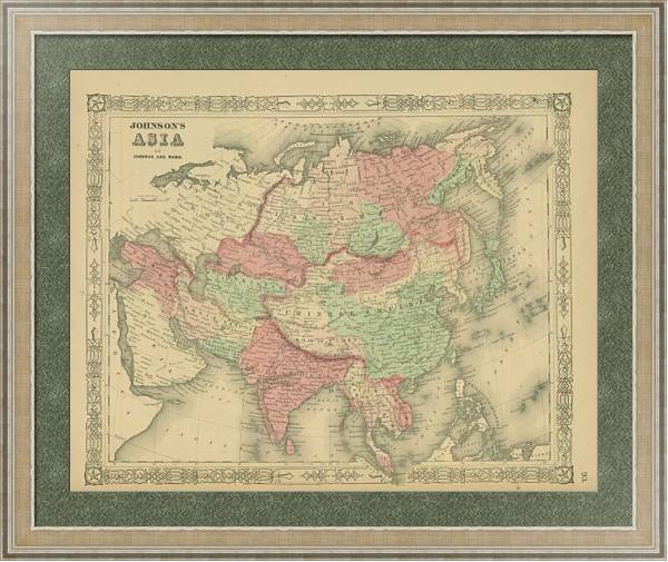 Постер Карта: Азия (в т.ч. азиатская часть России) с типом исполнения Акварель в раме в багетной раме 485.M40.584