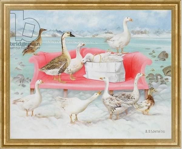 Постер Geese on Pink Sofa, 2000 с типом исполнения На холсте в раме в багетной раме NA033.1.051