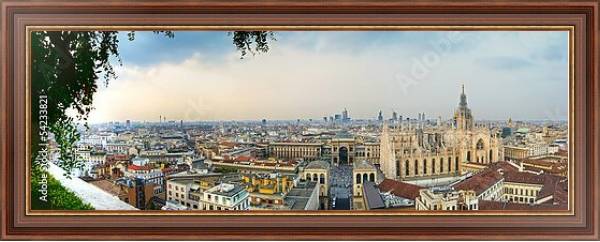 Постер Италия, Милан. Панорама центра города с типом исполнения На холсте в раме в багетной раме 35-M719P-83