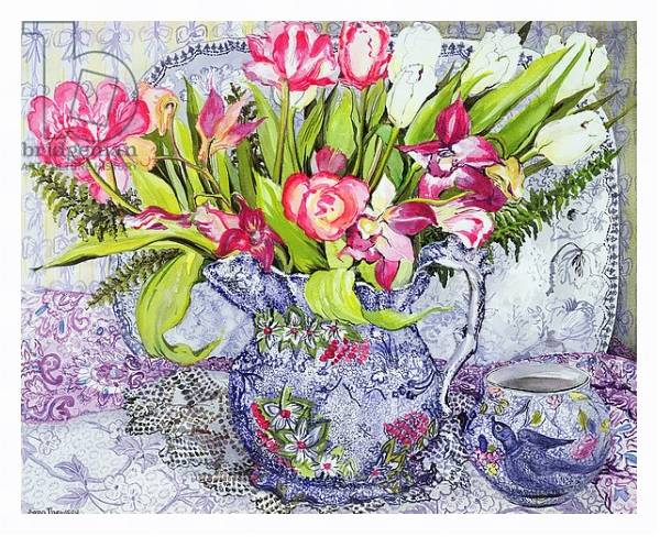 Постер Pink and White Tulips, Orchids and Blue Antique China с типом исполнения На холсте в раме в багетной раме 221-03