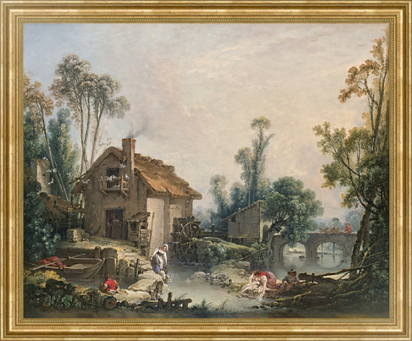 Постер Пейзаж с водяной мельницей с типом исполнения На холсте в раме в багетной раме NA033.1.051
