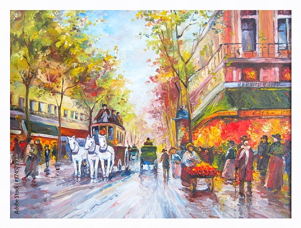 Постер Белая тройка на Парижской улице с типом исполнения На холсте в раме в багетной раме 221-03