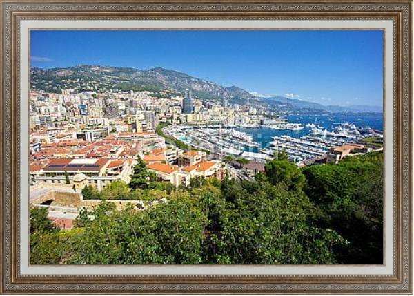 Постер Монако. Вид на бухту и и город с типом исполнения На холсте в раме в багетной раме 595.M52.330