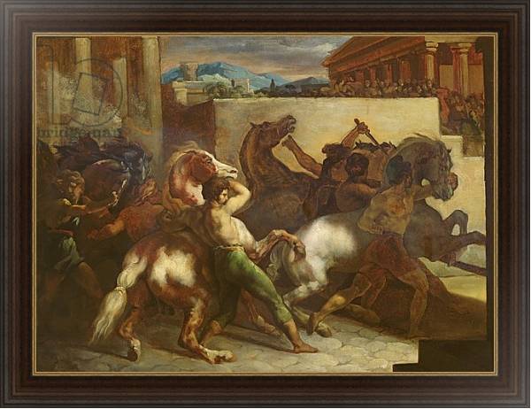 Постер The Wild Horse Race at Rome, c.1817 с типом исполнения На холсте в раме в багетной раме 1.023.151