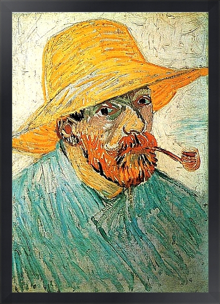 Постер Автопортрет в соломенной шляпе с трубкой с типом исполнения На холсте в раме в багетной раме 1727.8010