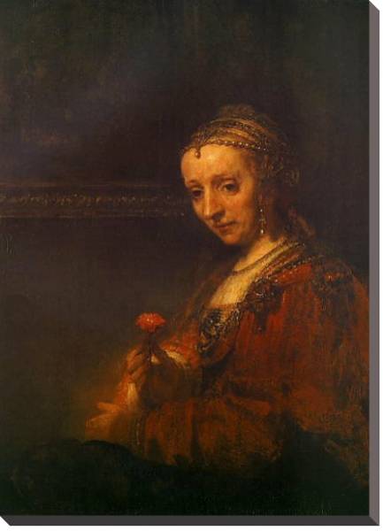Постер Портрет женщины с алой гвоздикой с типом исполнения На холсте без рамы