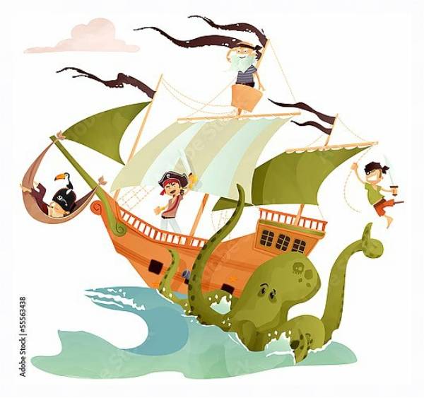 Постер Пираты и осьминог с типом исполнения На холсте в раме в багетной раме 221-03