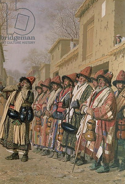 Постер Dervishes' Chorus Begging Alms in Tashkent, 1870 с типом исполнения На холсте без рамы
