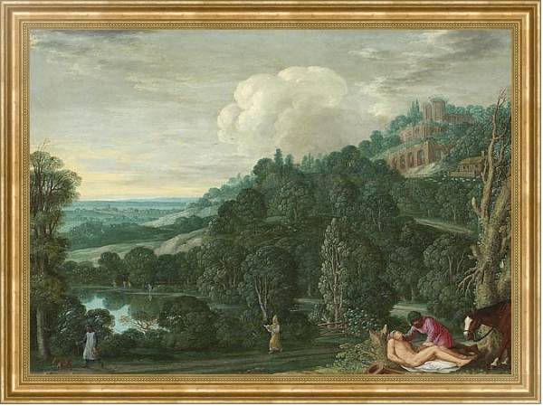 Постер Пейзаж и  добрый самаритянин с типом исполнения На холсте в раме в багетной раме NA033.1.051