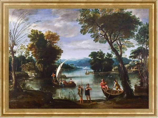 Постер Пейзаж с рекой и лодками с типом исполнения На холсте в раме в багетной раме NA033.1.051