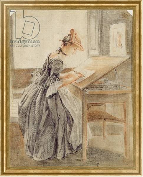 Постер A Lady Copying at a Drawing Table, c.1760-70 с типом исполнения На холсте в раме в багетной раме NA033.1.051