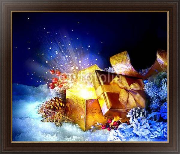 Постер Новогодний подарок с типом исполнения На холсте в раме в багетной раме 1.023.151