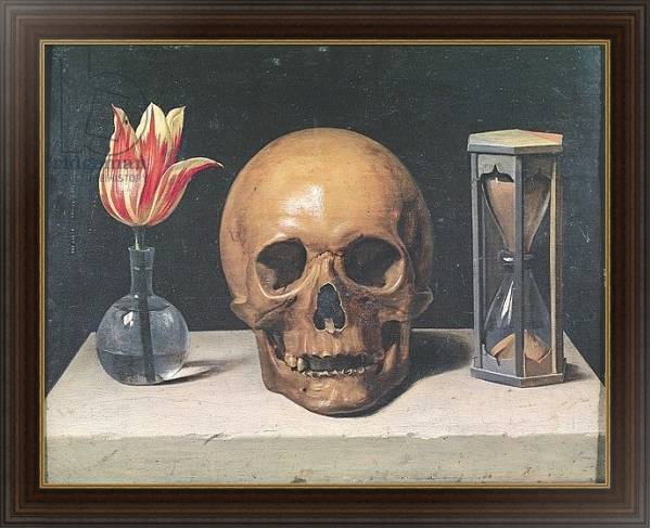 Постер Vanitas Still Life with a Tulip, Skull and Hour-Glass с типом исполнения На холсте в раме в багетной раме 1.023.151