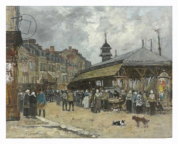 Постер Market at Trouville; Marche a Trouville, 1878 с типом исполнения На холсте в раме в багетной раме 221-03