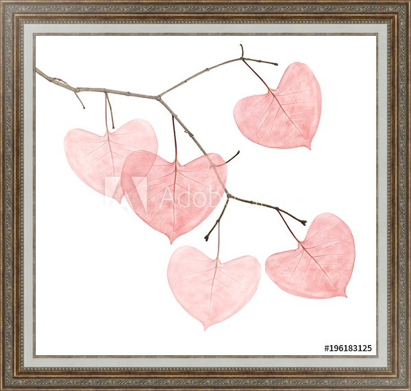 Постер Ветка с розовыми листьями в форме сердца  с типом исполнения На холсте в раме в багетной раме 595.M52.330
