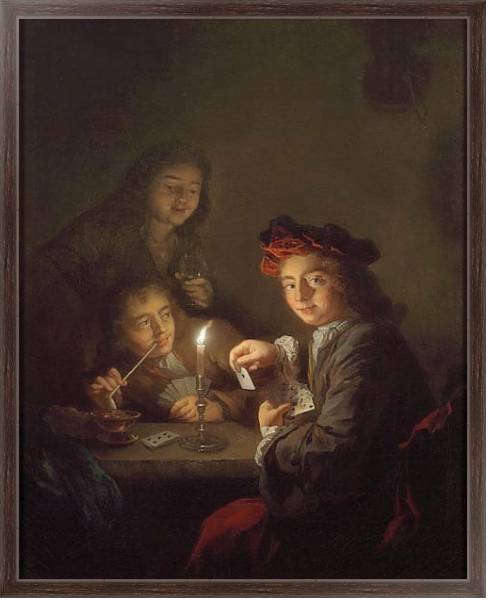 Постер Мальчики, играющие в карты при свече с типом исполнения На холсте в раме в багетной раме 221-02
