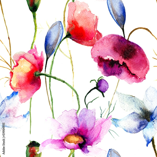Постер Акварель. Дикие цветы 2 с типом исполнения На холсте без рамы