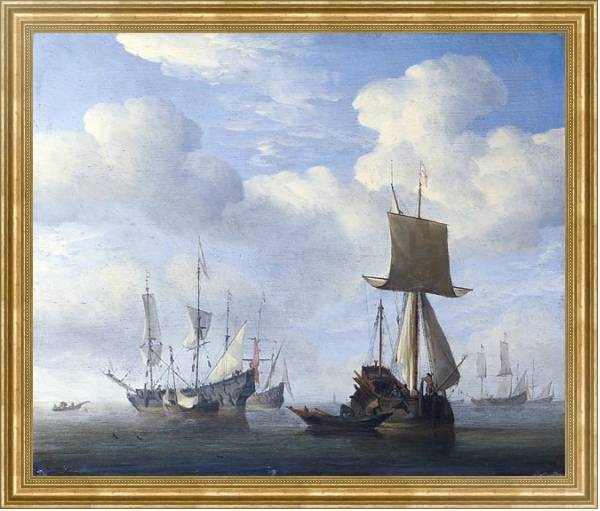 Постер Английский и голландский корабль на приколе с типом исполнения На холсте в раме в багетной раме NA033.1.051