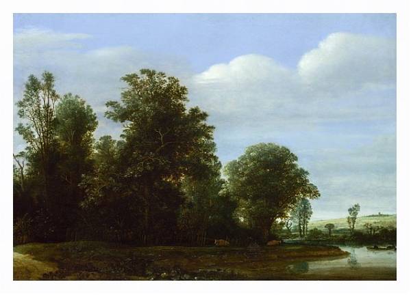 Постер Пейзаж с рекой у леса с типом исполнения На холсте в раме в багетной раме 221-03