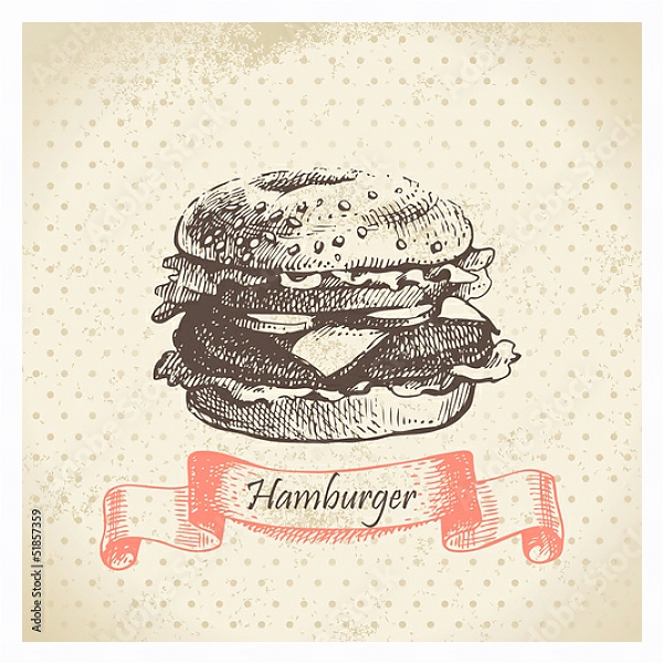 Постер Иллюстрация с гамбургером с типом исполнения На холсте в раме в багетной раме 221-03