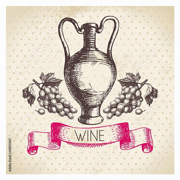 Постер Иллюстрация с кувшином вина с типом исполнения На холсте в раме в багетной раме 221-03