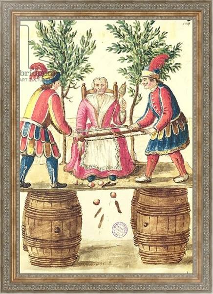 Постер Two Venetian magicians sawing a woman in half с типом исполнения На холсте в раме в багетной раме 484.M48.310