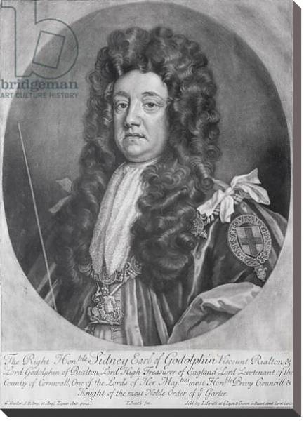 Постер Portrait of Sidney Godolphin 1st Earl of Godolphin engraved and published by John Smith 1707 с типом исполнения На холсте без рамы