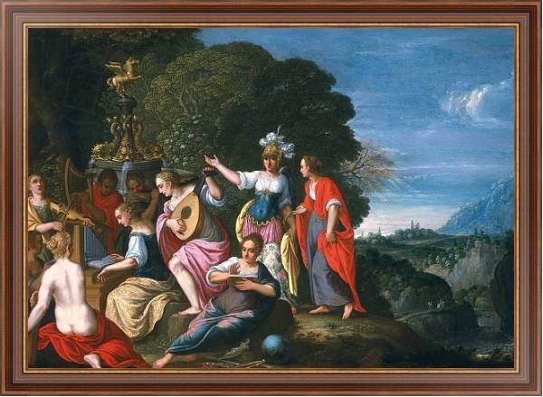 Постер Athene and the Nine Muses at the Wells of Hipokrene, 1624 с типом исполнения На холсте в раме в багетной раме 35-M719P-83