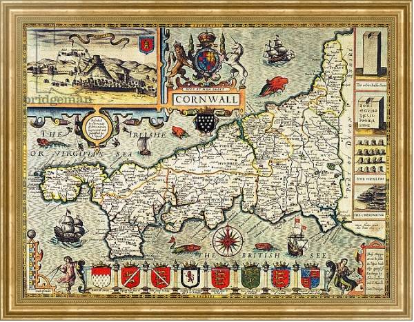 Постер Map of Cornwall from the 'Theatre of the Empire of Great Britain', pub. 1627 с типом исполнения На холсте в раме в багетной раме NA033.1.051