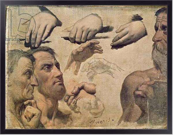 Постер Study of Heads and Hands for the Apotheosis of Homer с типом исполнения На холсте в раме в багетной раме 221-01
