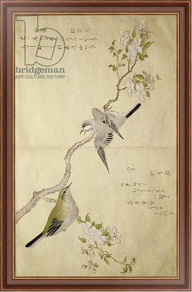 Постер Tit on a bough on the right and a Bush-warbler on a branch on the left с типом исполнения На холсте в раме в багетной раме 35-M719P-83