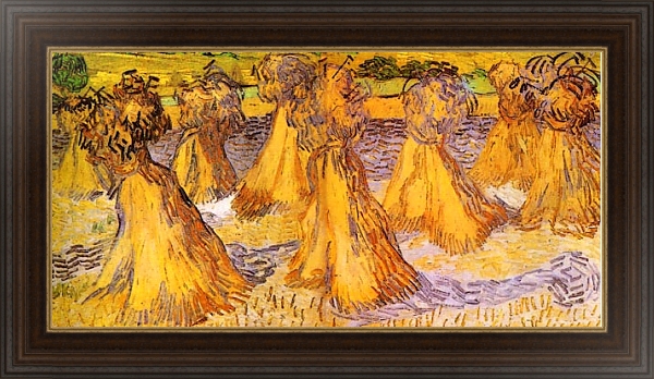 Постер Поле с пшеничными скирдами с типом исполнения На холсте в раме в багетной раме 1.023.151