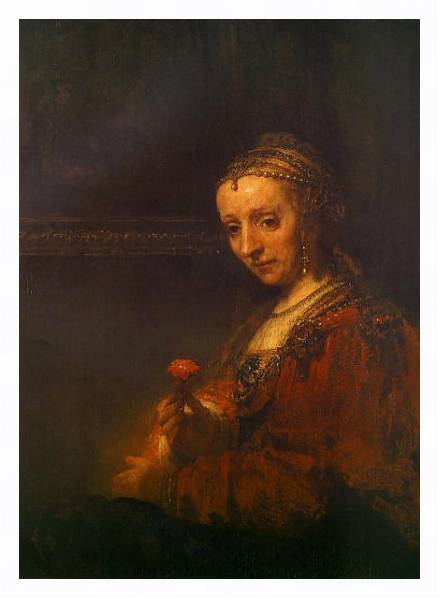 Постер Портрет женщины с алой гвоздикой с типом исполнения На холсте в раме в багетной раме 221-03