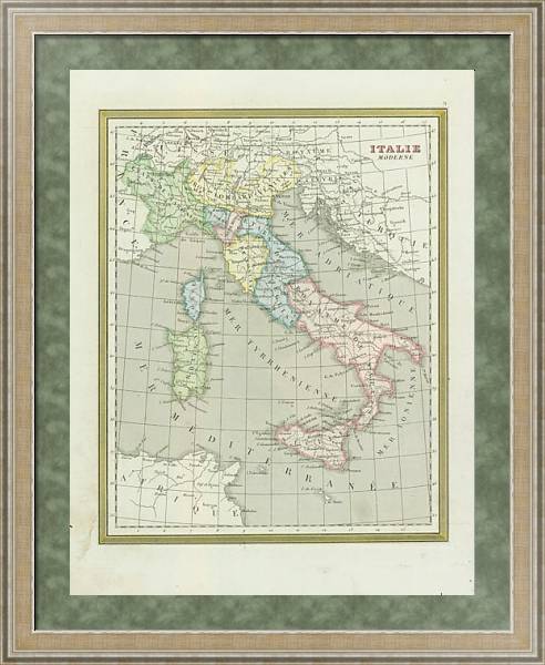 Постер Карта: Италия с типом исполнения Акварель в раме в багетной раме 485.M40.584