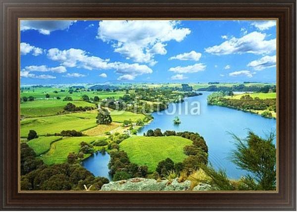 Постер Новозеландский пейзаж с типом исполнения На холсте в раме в багетной раме 1.023.151