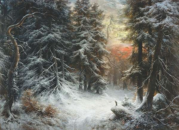 Постер Snow Scene in the Black Forest, 19th century с типом исполнения На холсте без рамы