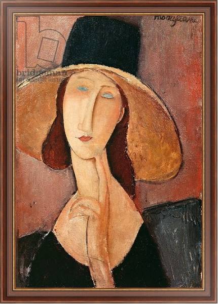 Постер Portrait of Jeanne Hebuterne in a large hat, c.1918-19 с типом исполнения На холсте в раме в багетной раме 35-M719P-83