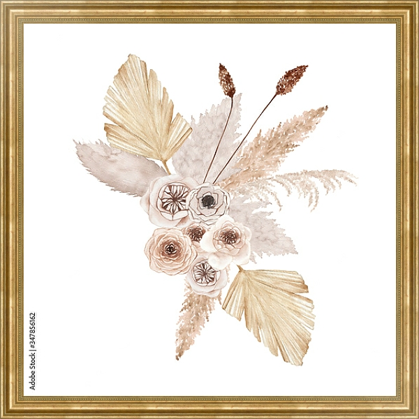 Постер Летний цветочный тропический букет с типом исполнения На холсте в раме в багетной раме NA033.1.051
